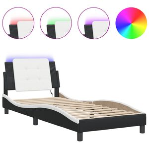 vidaXL Cadre de lit avec LED sans matelas Zadar noir blanc 100x190 cm