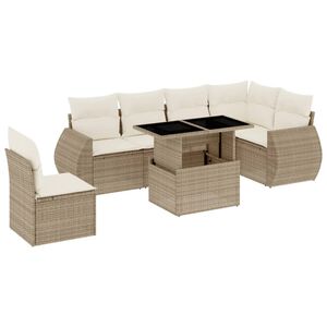 vidaXL Salon de jardin avec coussins 7 pcs beige r&eacute;sine tress&eacute;e