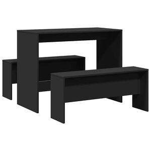 vidaXL Ensemble table à manger et bancs 3 pcs noir bois d'ingénierie