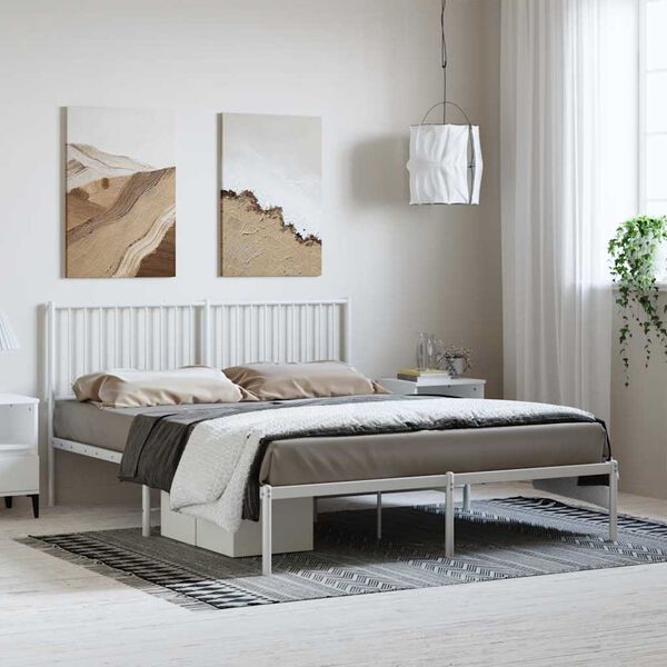vidaXL Cadre de lit métal sans matelas et tête de lit blanc 150x200 cm