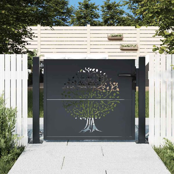 vidaXL Portail de jardin Anthracite 100x100 cm Acier Design Arbre