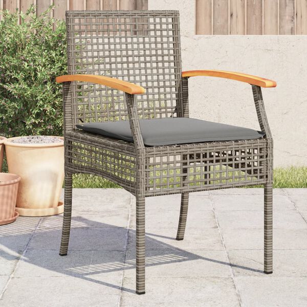 vidaXL Chaises de jardin coussins lot de 4 gris r&eacute;sine tress&eacute;e acacia
