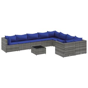 vidaXL Salon de jardin avec coussins 10 pcs gris r&eacute;sine tress&eacute;e