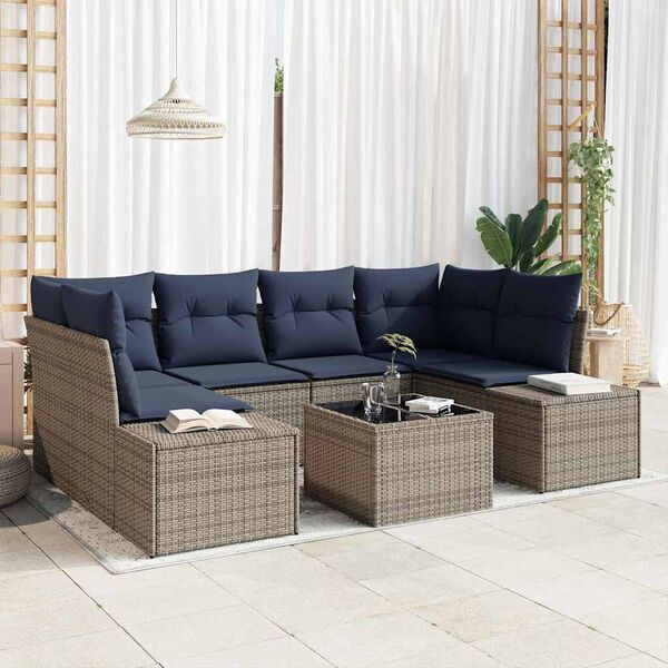vidaXL Ensemble de canap&eacute; de jardin avec coussin 7 pcs Gris polyrotin