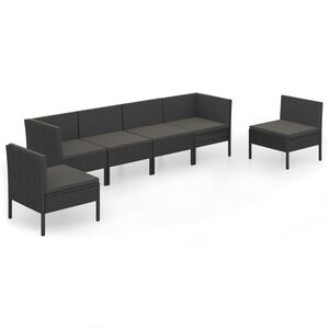 vidaXL Salon de jardin 6 pcs avec coussins r&eacute;sine tress&eacute;e noir