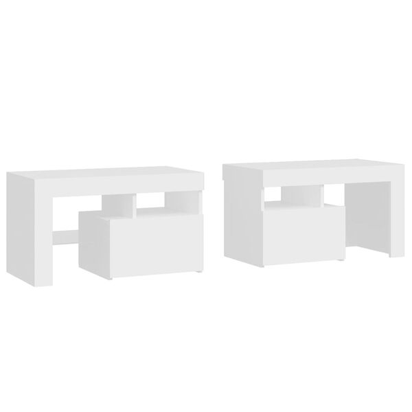 vidaXL Tables de chevet 2 pcs et lumières LED Blanc 70x36,5x40 cm