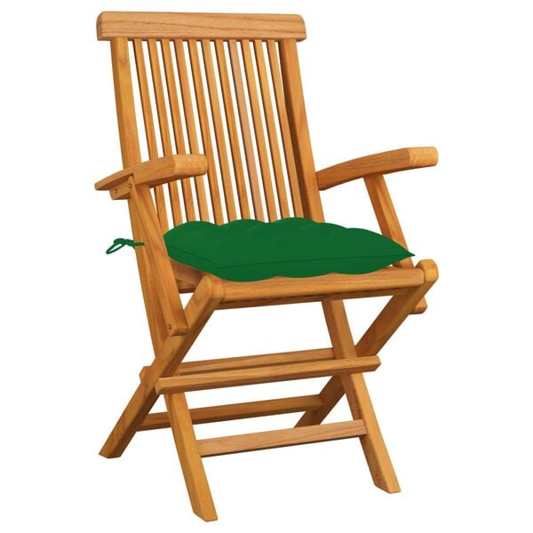 vidaXL Chaises de jardin avec coussins vert lot de 3 Bois teck massif