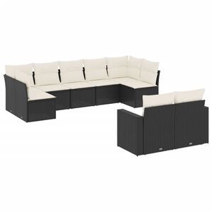 vidaXL Salon de jardin 9 pcs avec coussins noir r&eacute;sine tress&eacute;e