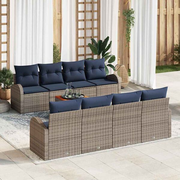 vidaXL Ensemble de canap&eacute; de jardin avec coussin 9 pcs Gris polyrotin