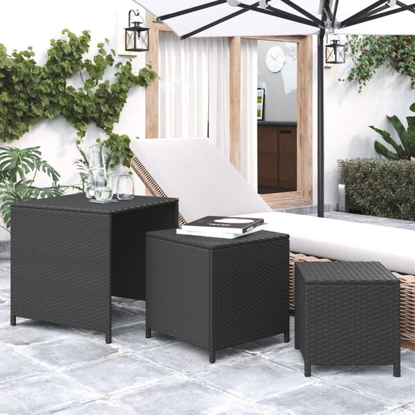 vidaXL Tables gigognes 3 pcs noir résine tressée