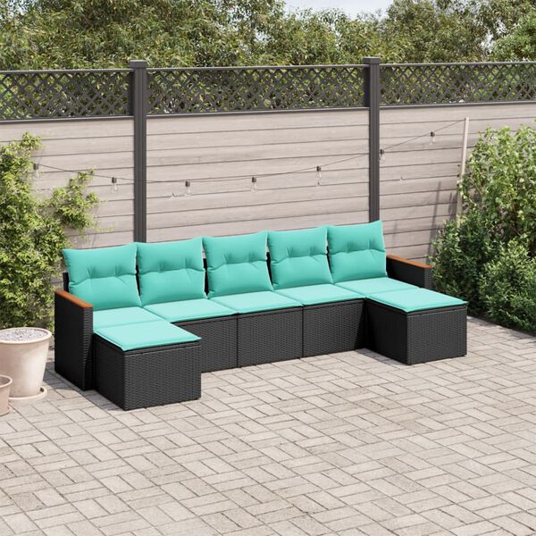 vidaXL Salon de jardin 7 pcs avec coussins noir r&eacute;sine tress&eacute;e