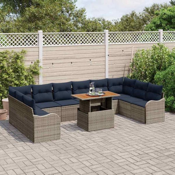 vidaXL Ensemble de canap&eacute; de jardin 11 pcs gris et bleu marine