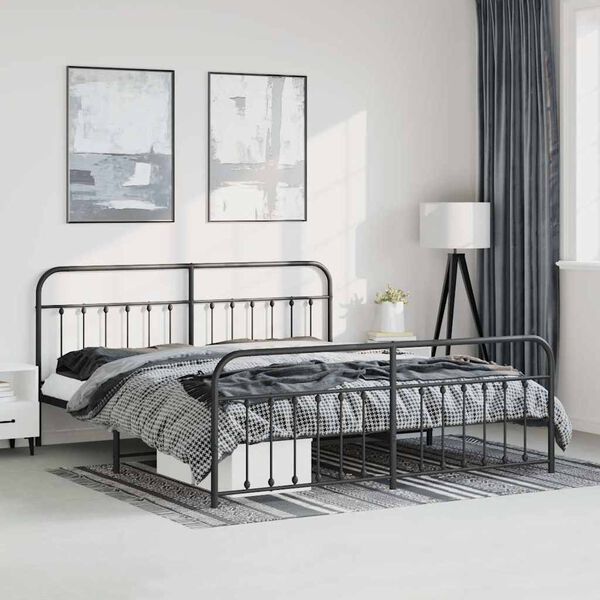 vidaXL Cadre de lit métal sans matelas avec pied de lit noir 183x213cm