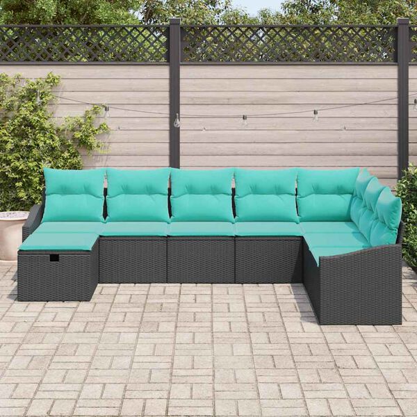vidaXL Ensemble de canap&eacute; de jardin avec coussin 8 pcs Noir Poly rotin