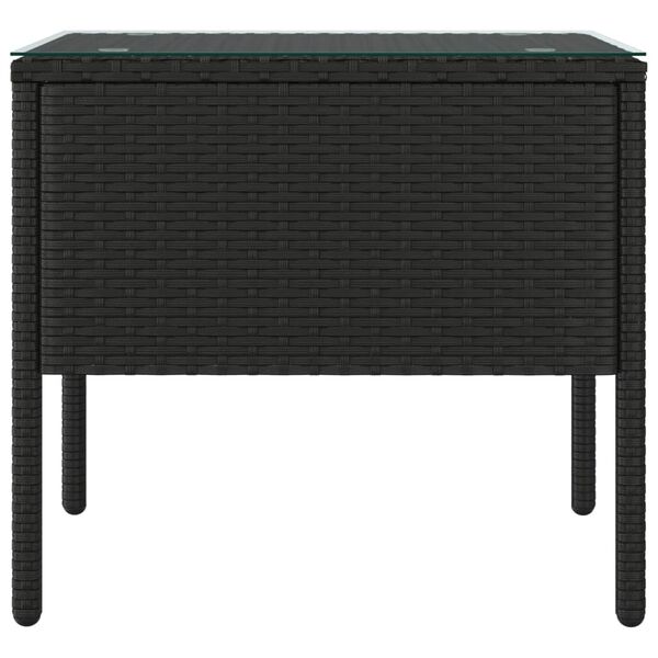 vidaXL Table d'appoint noir 53x37x48 cm poly rotin et verre trempé