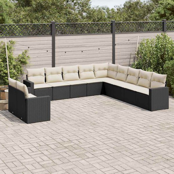 vidaXL Salon de jardin 11 pcs avec coussins noir r&eacute;sine tress&eacute;e