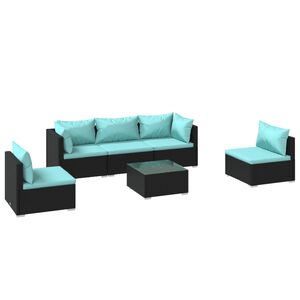 vidaXL Salon de jardin 6 pcs avec coussins R&eacute;sine tress&eacute;e Noir
