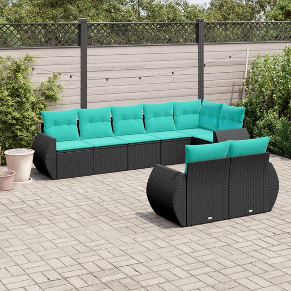 vidaXL Salon de jardin 8 pcs avec coussins noir r&eacute;sine tress&eacute;e