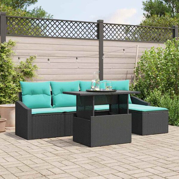 vidaXL Ensemble de canap&eacute; de jardin 6 pcs Noir et turquoise