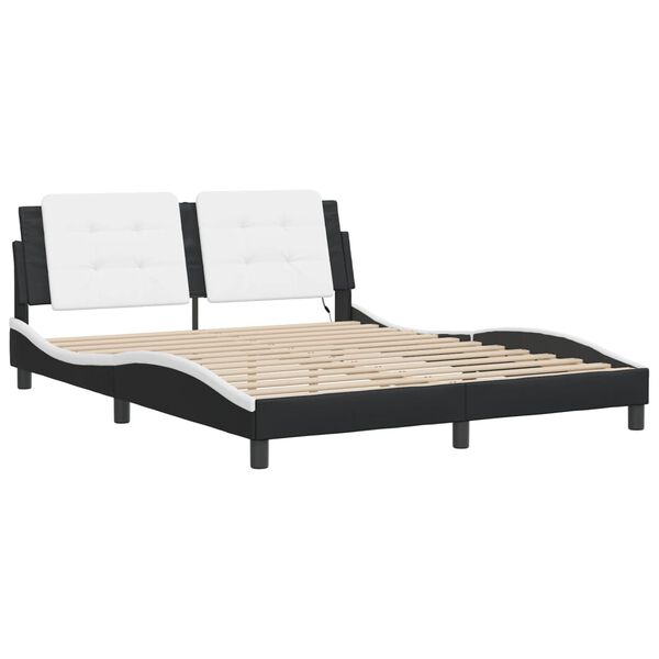 vidaXL Cadre de lit avec LED sans matelas Zadar noir blanc 152x203 cm