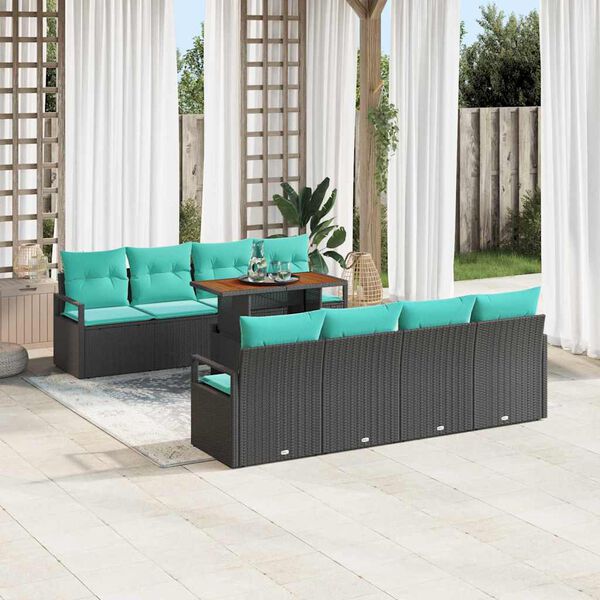 vidaXL Ensemble de canap&eacute; de jardin 9 pcs Noir Poly rotin