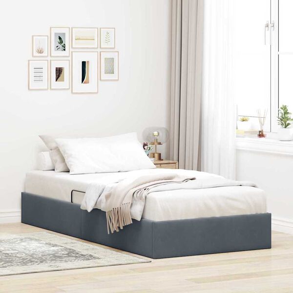 vidaXL Lit de Rangement avec matelas Gris fonc&eacute; 100 x 190 cm Velours