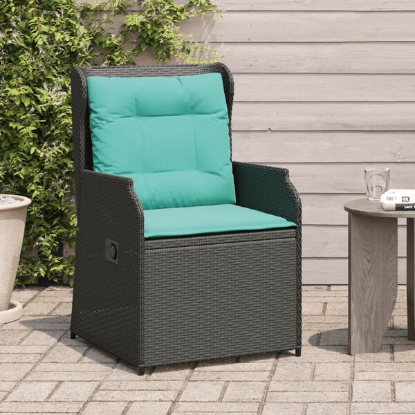 vidaXL Chaises inclinables de jardin lot de 2 et coussins noir rotin