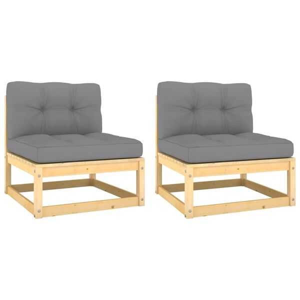 vidaXL Canapés centraux de jardin coussins gris2pcs Bois de pin massif