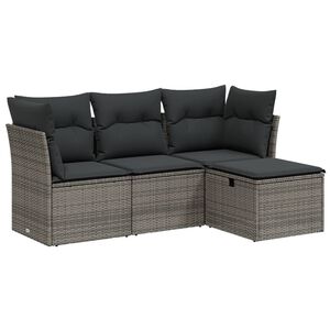 vidaXL Salon de jardin 4 pcs avec coussins gris r&eacute;sine tress&eacute;e