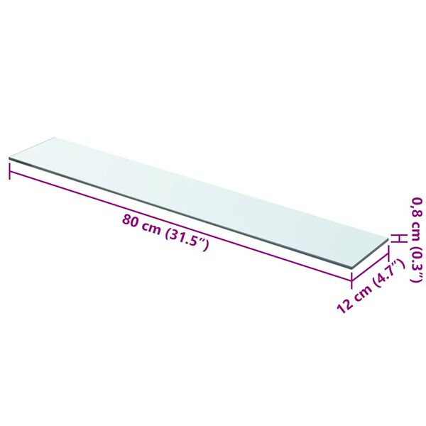 vidaXL Panneau pour &eacute;tag&egrave;re Verre transparent 80 x 12 cm
