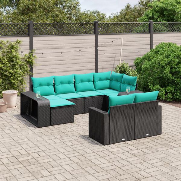 vidaXL Salon de jardin 10 pcs avec coussins noir r&eacute;sine tress&eacute;e