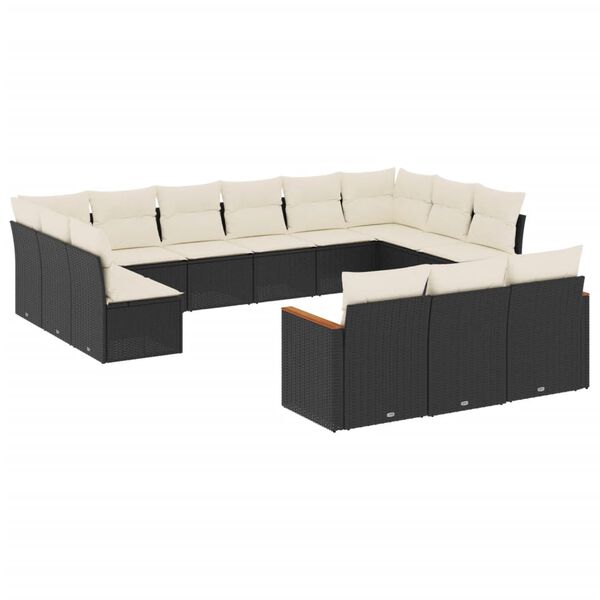 vidaXL Salon de jardin avec coussins 13 pcs noir r&eacute;sine tress&eacute;e