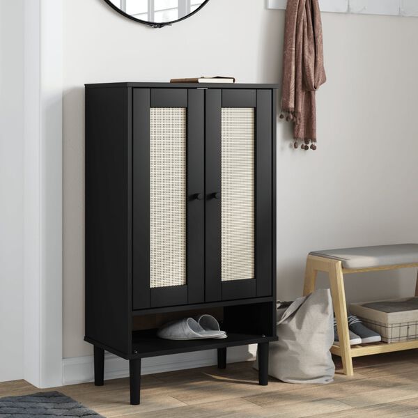 vidaXL Armoire &agrave; chaussures SENJA aspect rotin noir bois massif
