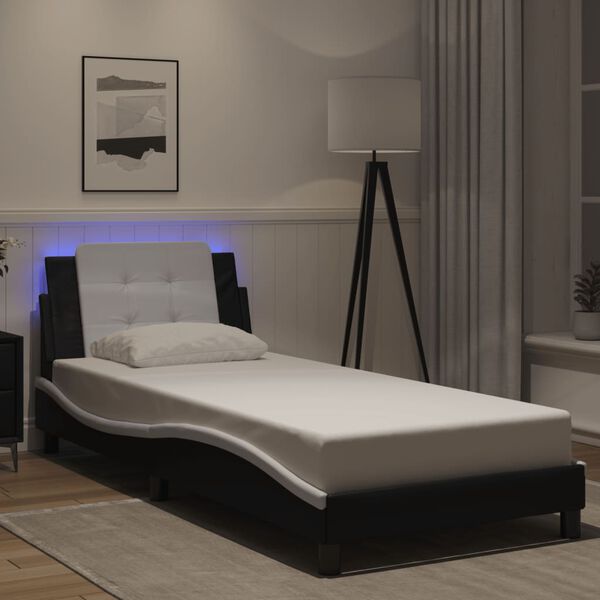 vidaXL Cadre de lit avec LED sans matelas Zadar noir blanc 100x190 cm