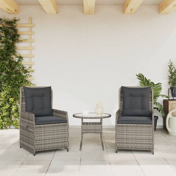 vidaXL Chaises inclinables de jardin lot de 2 gris r&eacute;sine tress&eacute;e