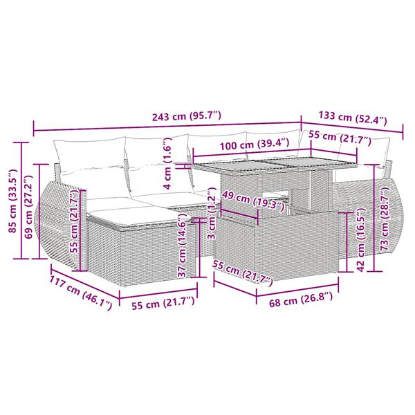 vidaXL Salon de jardin 7 pcs avec coussins noir résine tressée