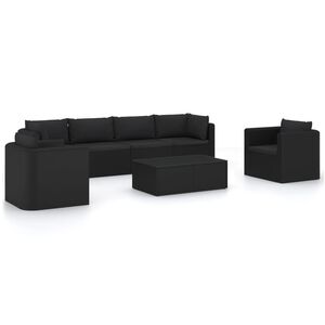 vidaXL Salon de jardin 7 pcs avec coussins R&eacute;sine tress&eacute;e Noir