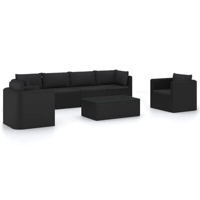 vidaXL Salon de jardin 7 pcs avec coussins Résine tressée Noir