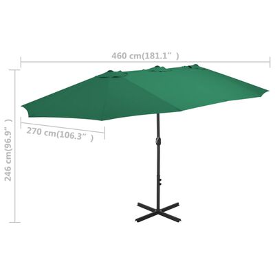 vidaXL Parasol d'extérieur et mât en aluminium 460x270 cm vert