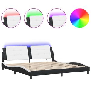 vidaXL Cadre de lit avec LED sans matelas Zadar noir blanc 193x203 cm