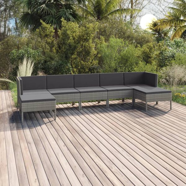 vidaXL Salon de jardin 7 pcs avec coussins r&eacute;sine tress&eacute;e gris
