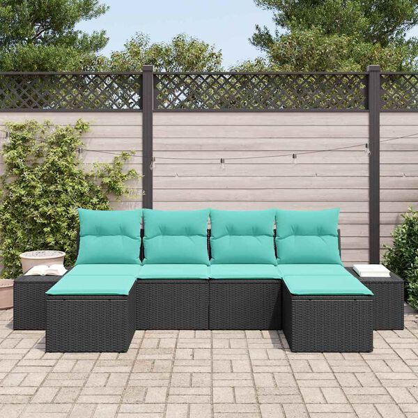 vidaXL Ensemble de canap&eacute; de jardin 4 pcs Noir et turquoise polyrotin