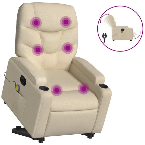 vidaXL Fauteuil inclinable de massage électrique crème tissu