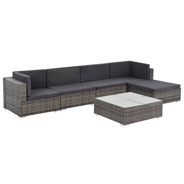 vidaXL Salon de jardin 6 pcs avec coussins r&eacute;sine tress&eacute;e gris