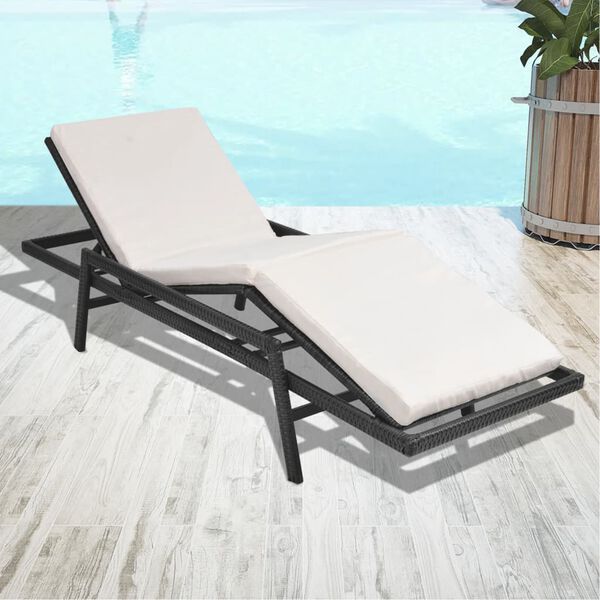 vidaXL Chaise longue avec coussin R&eacute;sine tress&eacute;e Noir