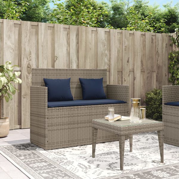 vidaXL Banc de jardin avec coussins gris résine tressée
