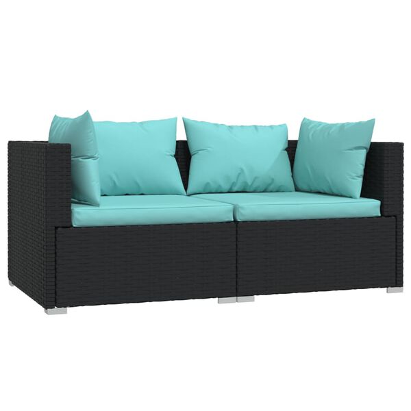 vidaXL Salon de jardin 3 pcs avec coussins Noir R&eacute;sine tress&eacute;e