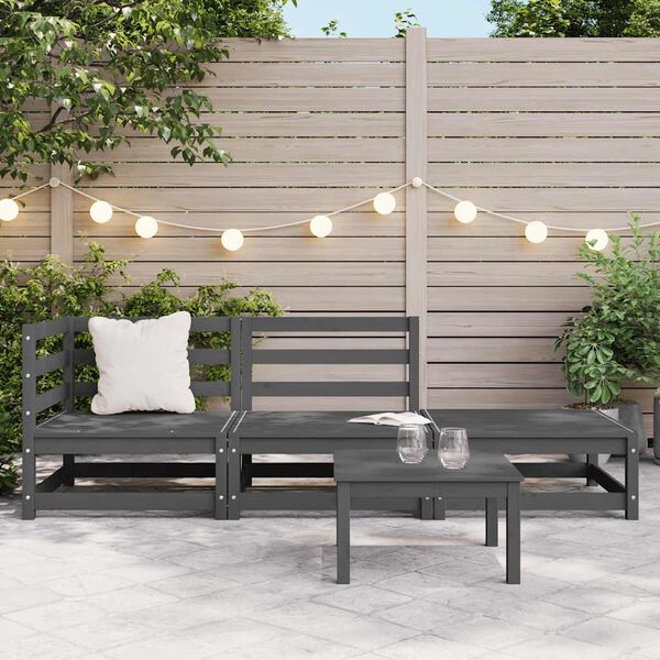 vidaXL Salon de jardin 3 pcs gris bois de pin massif