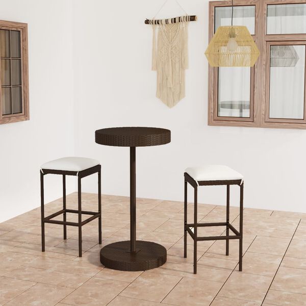 vidaXL Ensemble de bar de jardin 3pcs coussins R&eacute;sine tress&eacute;e Marron