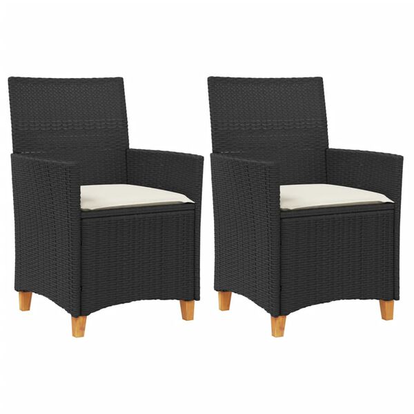 vidaXL Chaises de jardin coussins lot de 2 noir r&eacute;sine tress&eacute;e et bois